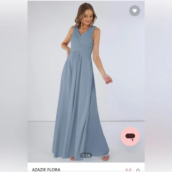 Azazie Dusty Blue Flora Dress - Picture 1 of 7